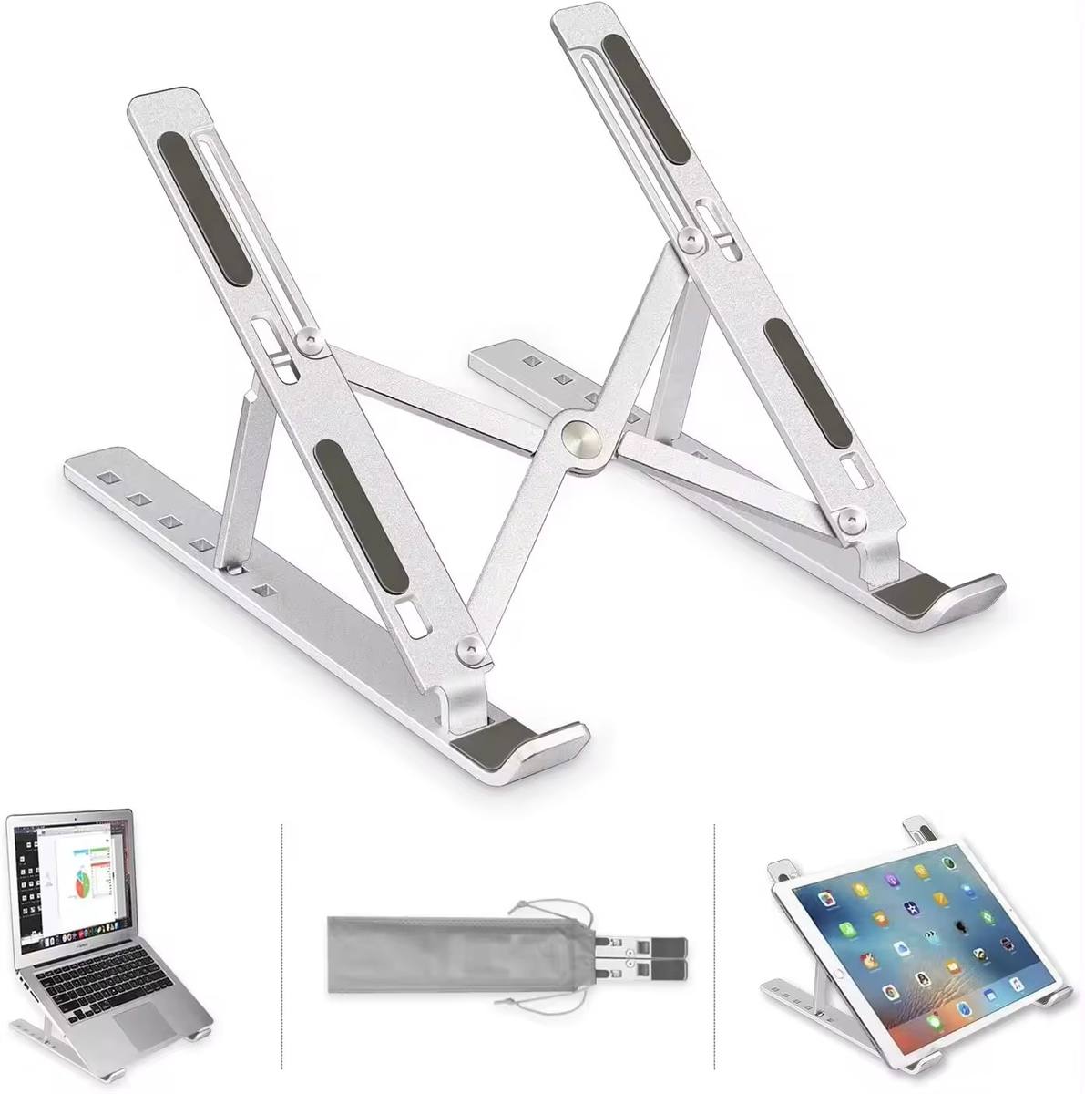 Metal Body Laptop Stand | Creative Folding Storage Bracket | Adjustable Portable Durable | 24×4.5cm Folded / 24×16.5cm Opened