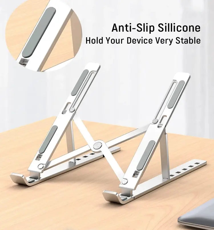 Metal Body Laptop Stand | Creative Folding Storage Bracket | Adjustable Portable Durable | 24×4.5cm Folded / 24×16.5cm Opened