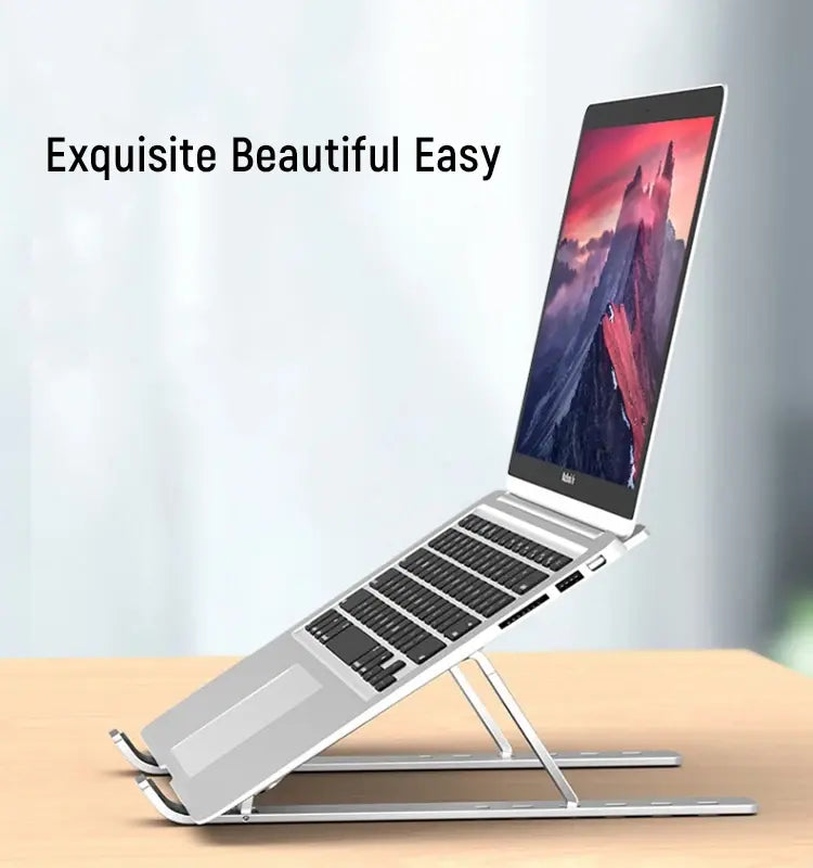 Metal Body Laptop Stand | Creative Folding Storage Bracket | Adjustable Portable Durable | 24×4.5cm Folded / 24×16.5cm Opened