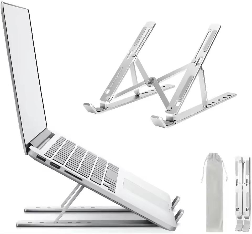 Metal Body Laptop Stand | Creative Folding Storage Bracket | Adjustable Portable Durable | 24×4.5cm Folded / 24×16.5cm Opened