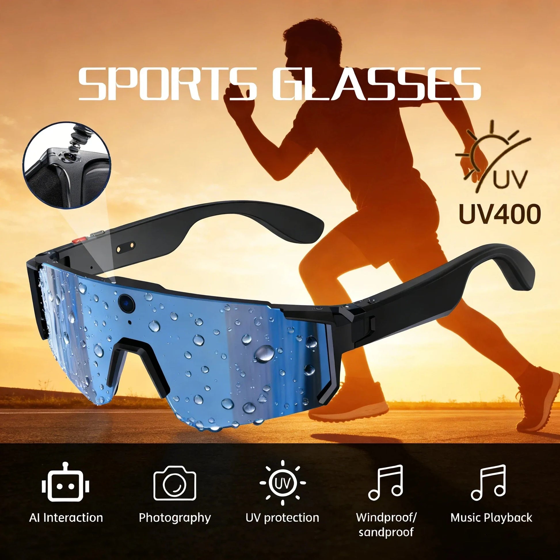 AI Camera Smart Sunglasses With 4K Video & Bluetooth