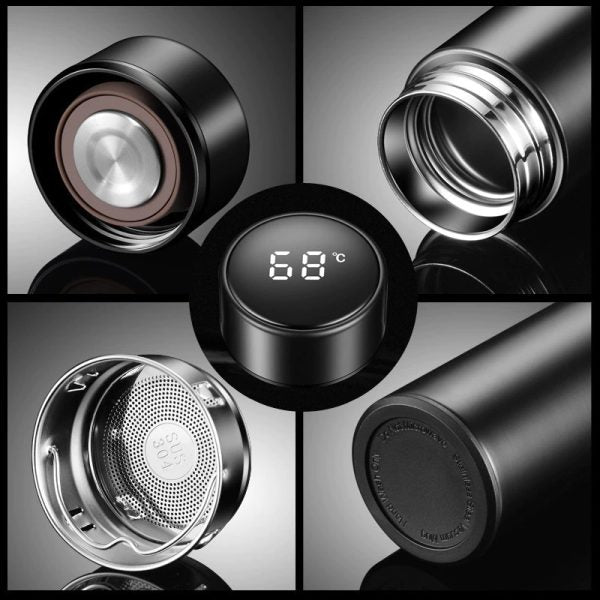 Temperature Display Vacuum Insulated Water Bottle Thermo Flask Made of Premium Stainless Steel Coffee Cup